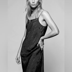 Zara Jacquard Slip Dress Dark Green